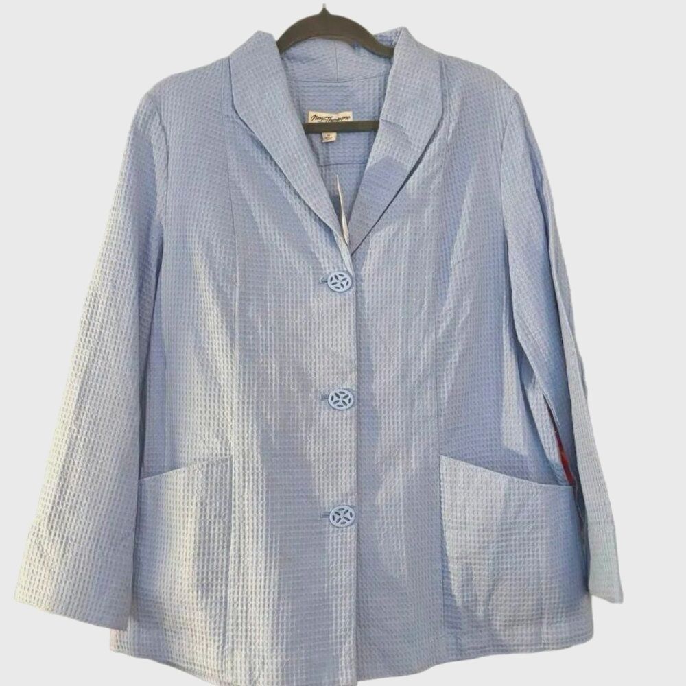 norm thompson new cotton waffle knit blue top golf jacket p l petite large pl